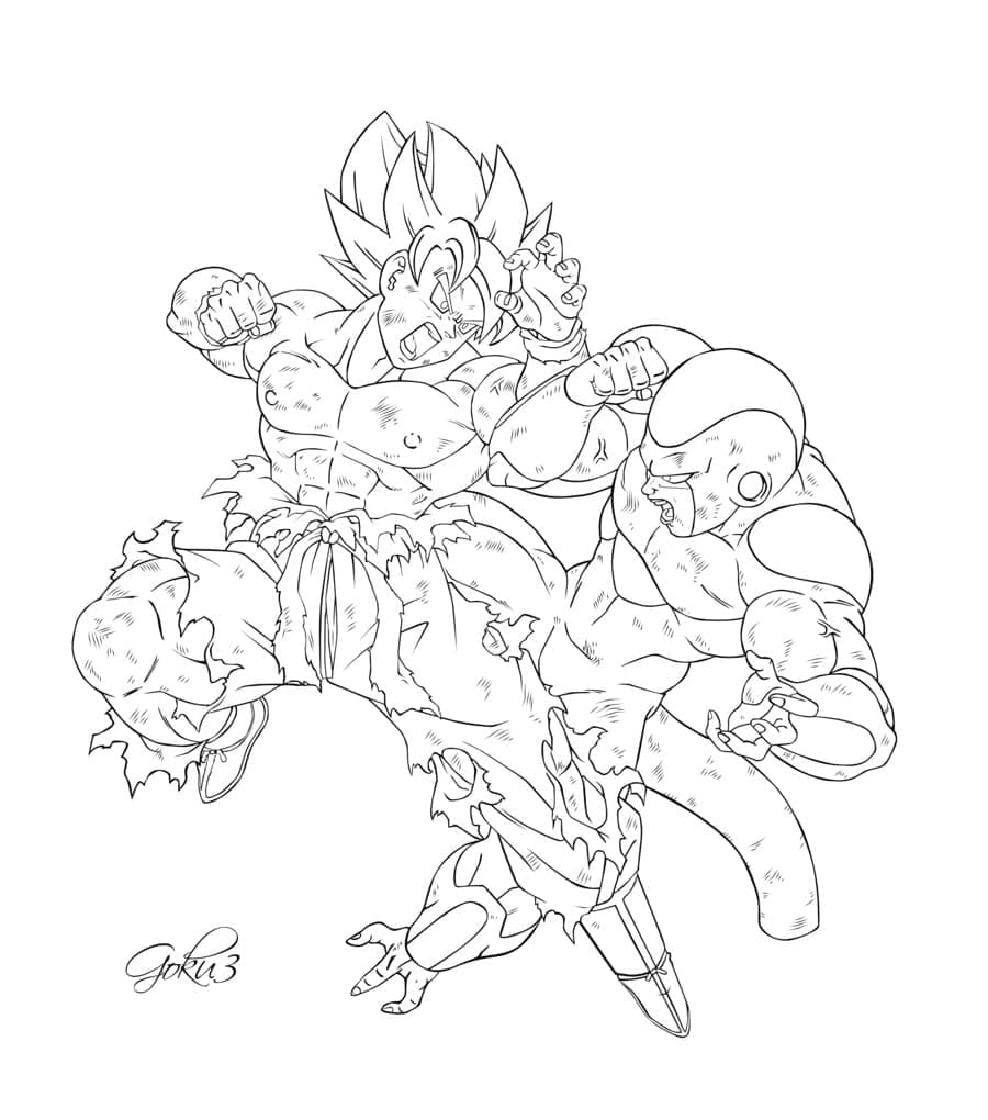 Desenho de Goku e Freeza para Colorir e Pintar