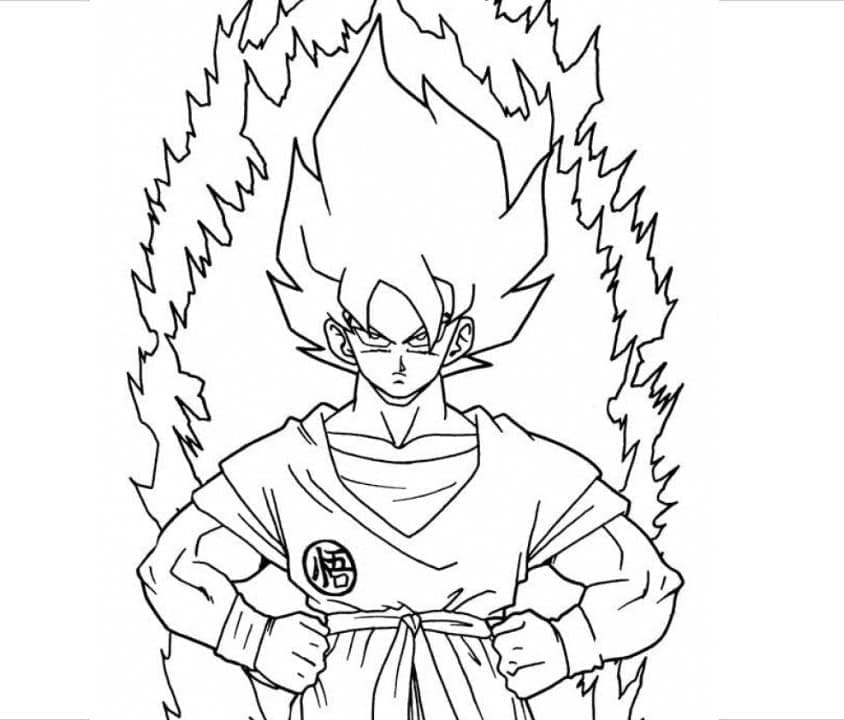 Desenho de Goku Poderoso para Colorir e Pintar