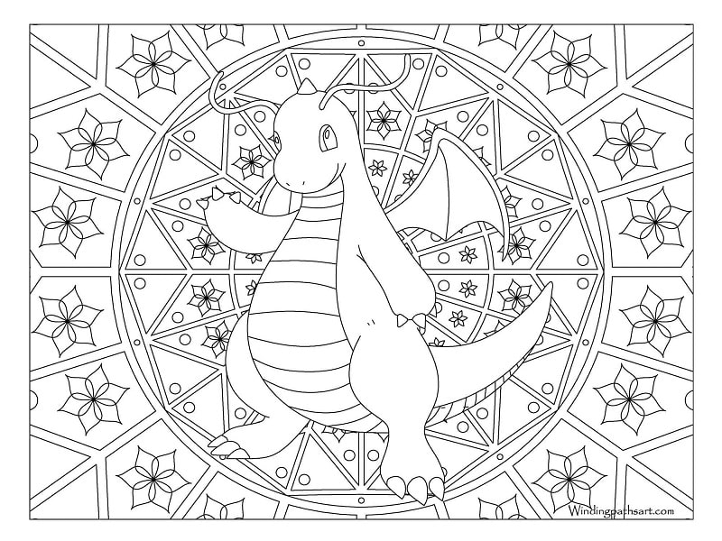 Desenho de Dragonite Imprimivel Grátis para Colorir e Pintar