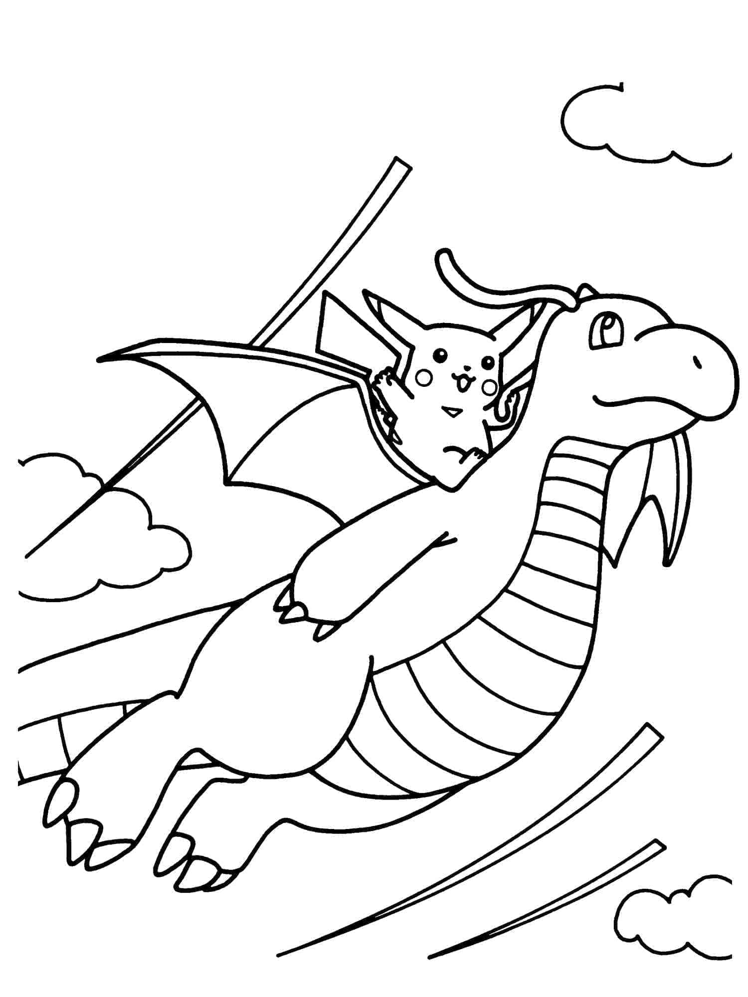 Desenho de Pikachu e Dragonite para Colorir e Pintar