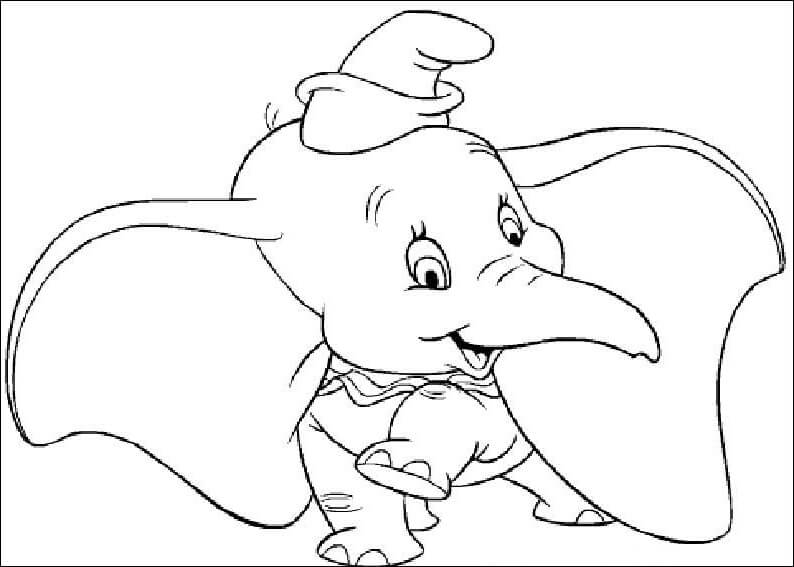 Desenho de Dumbo Engraçado para Pintar Giz de Cera