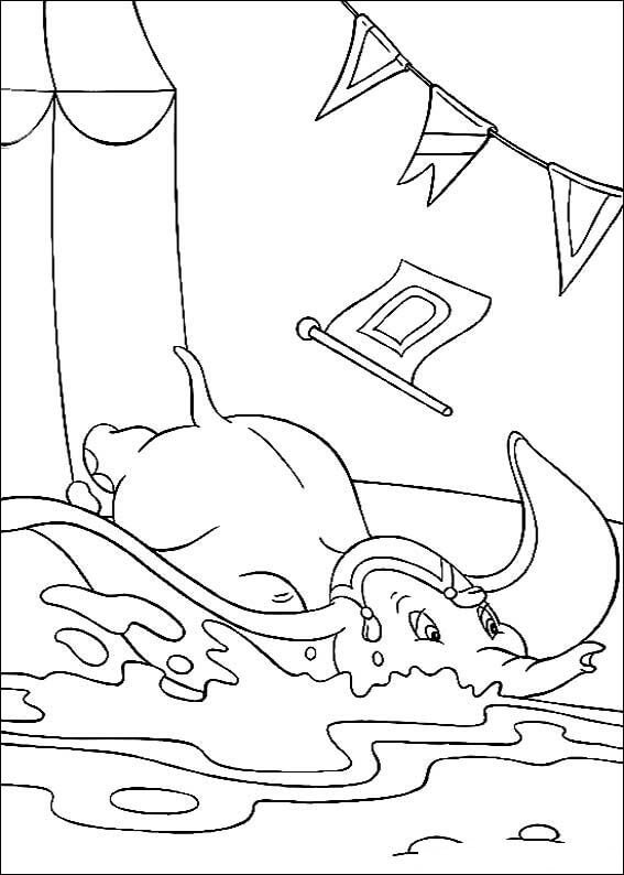 Desenho de Dumbo Voando para Imprimir e Pintar
