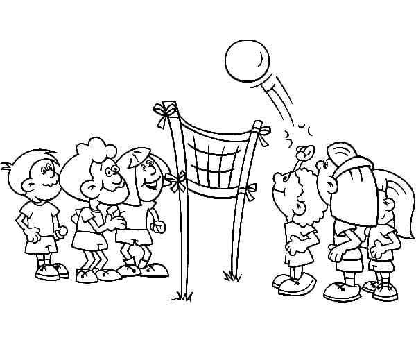 Desenho de Alunos Jogam Vôlei para Colorir e Pintar