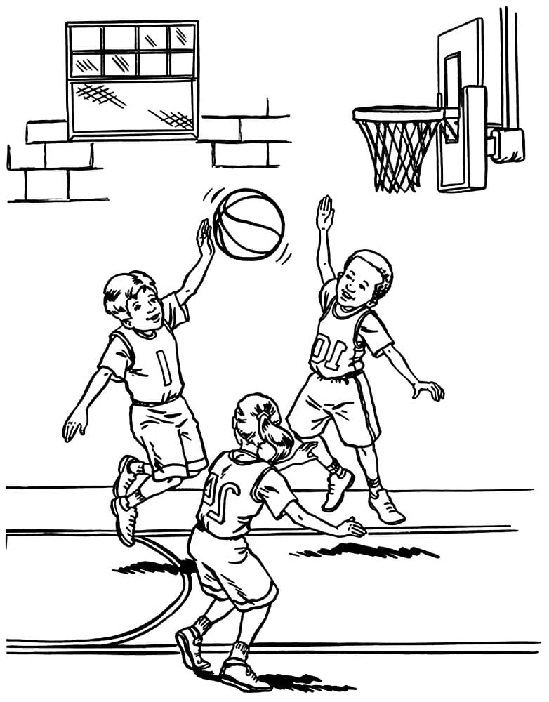 Desenho de Basquete Escolar para Colorir e Pintar