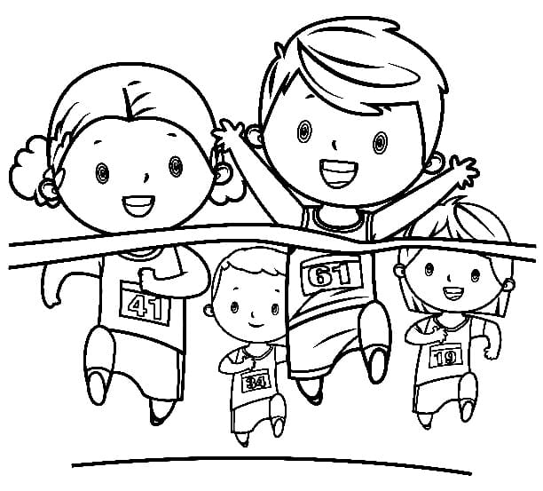 Desenho de Crianças de Corrida para Colorir e Pintar