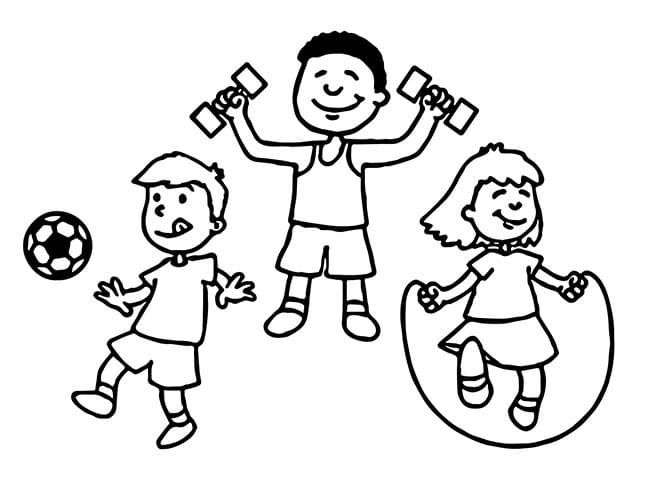 Desenho de Educação Física para Crianças para Colorir e Pintar