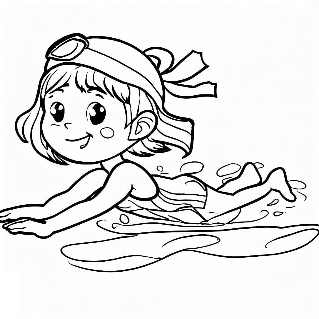 Desenho de Menina Nadadora para Colorir e Pintar