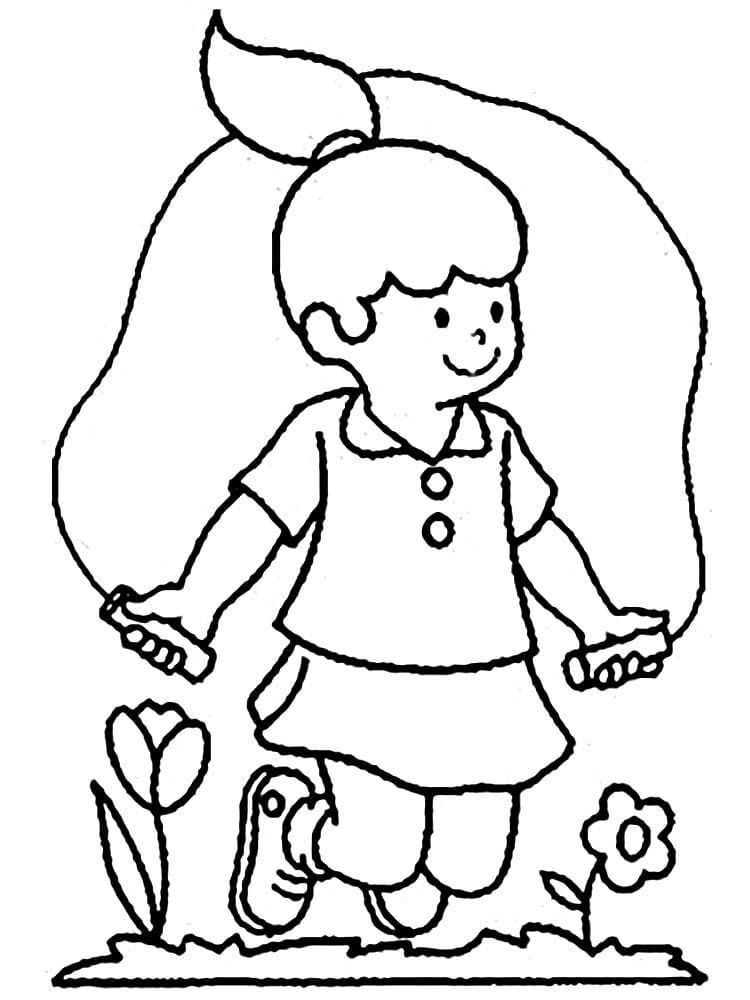 Desenho de Menina Pulando Corda para Colorir e Pintar