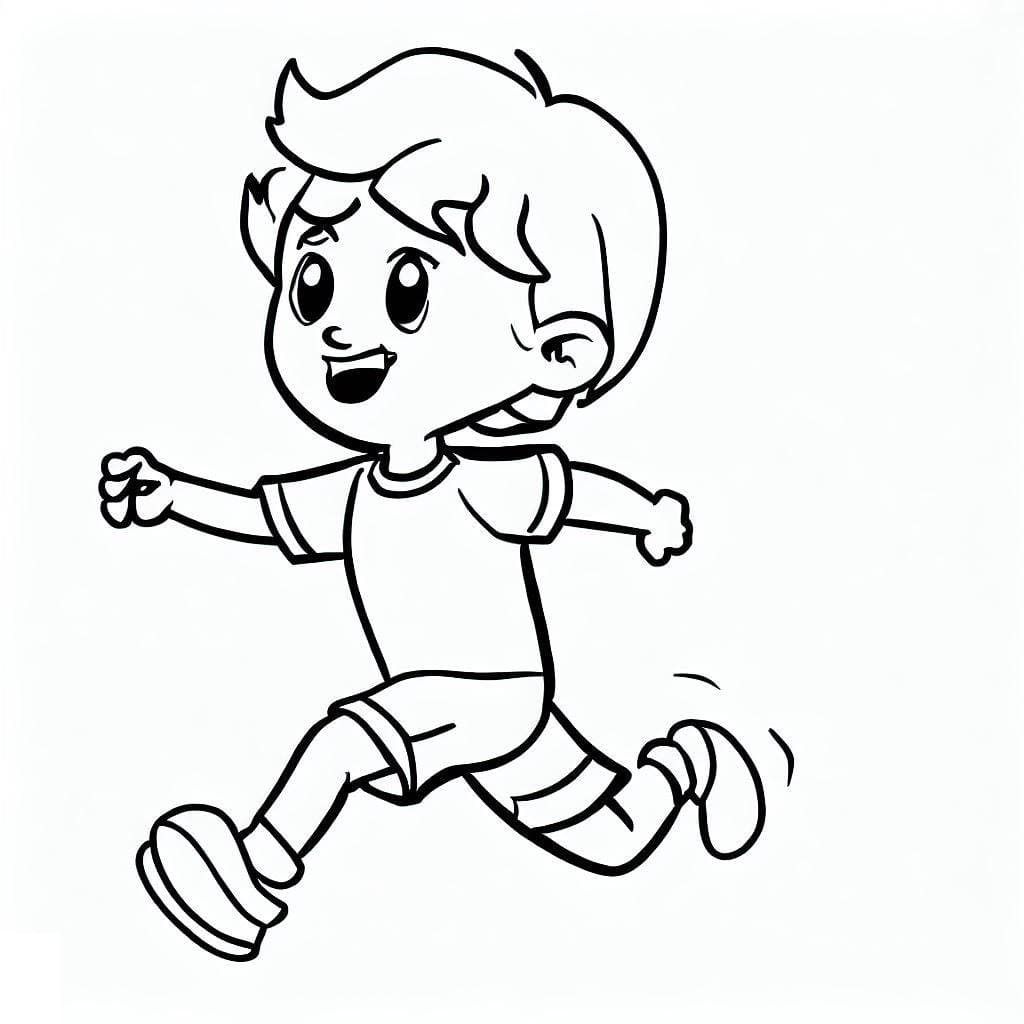 Desenho de Menino Está Correndo para Colorir e Pintar