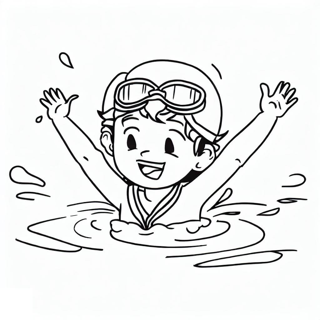 Desenho de Menino Nadador para Colorir e Pintar