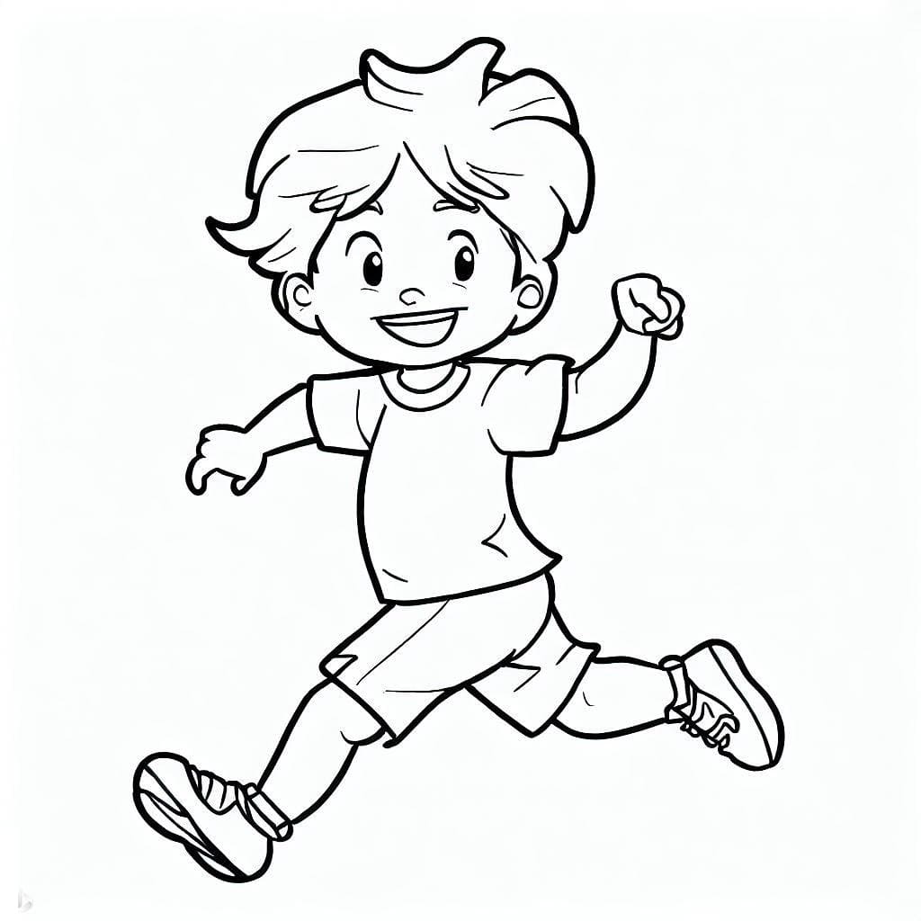 Desenho de um Menino Correndo para Colorir e Pintar