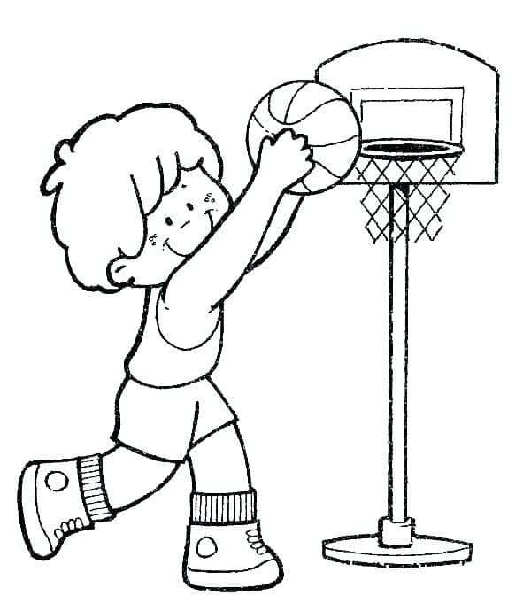 Desenho de um Menino de Basquete para Colorir e Pintar