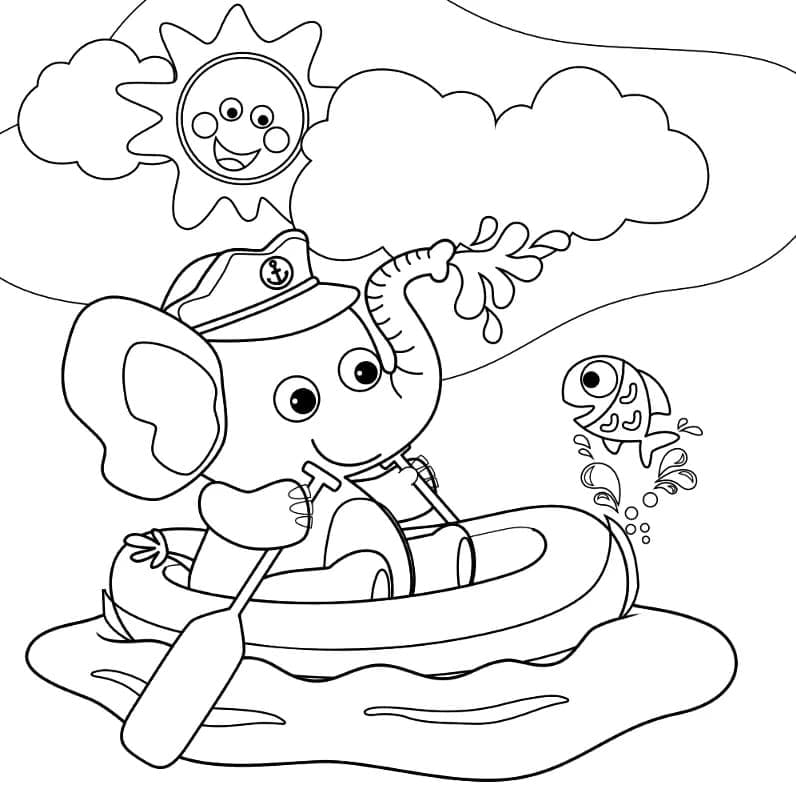 Desenho de Elefante Alegre para Colorir e Pintar