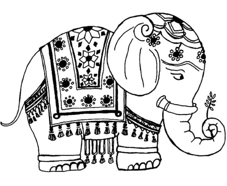 Desenho de Elefante Indiano para Colorir e Pintar