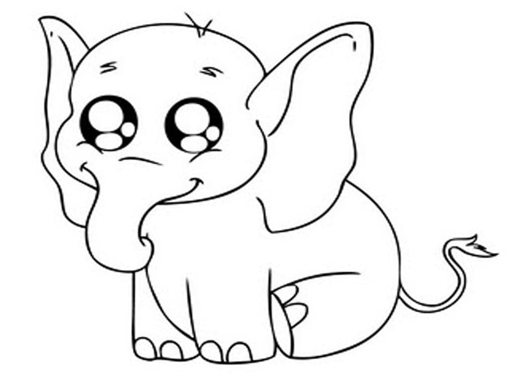 Desenho de Elefante Kawaii para Colorir e Pintar