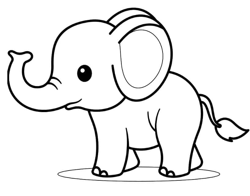Desenho de Elefante Muito Fofo para Colorir e Pintar