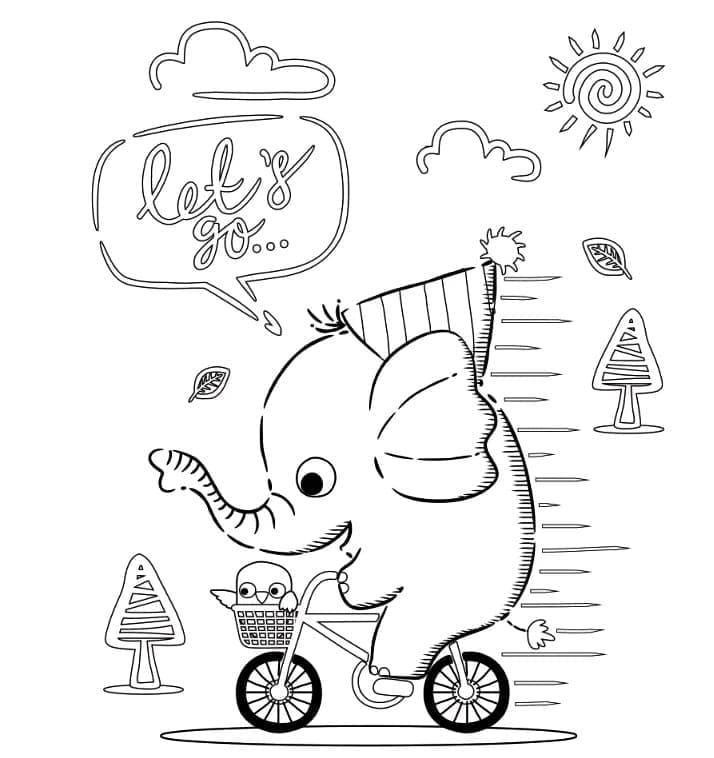 Desenho de Elefante em uma Bicicleta para Colorir e Pintar