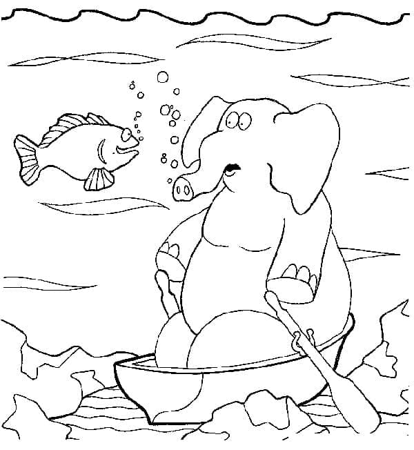 Desenho de Peixe e Elefante para Colorir e Pintar