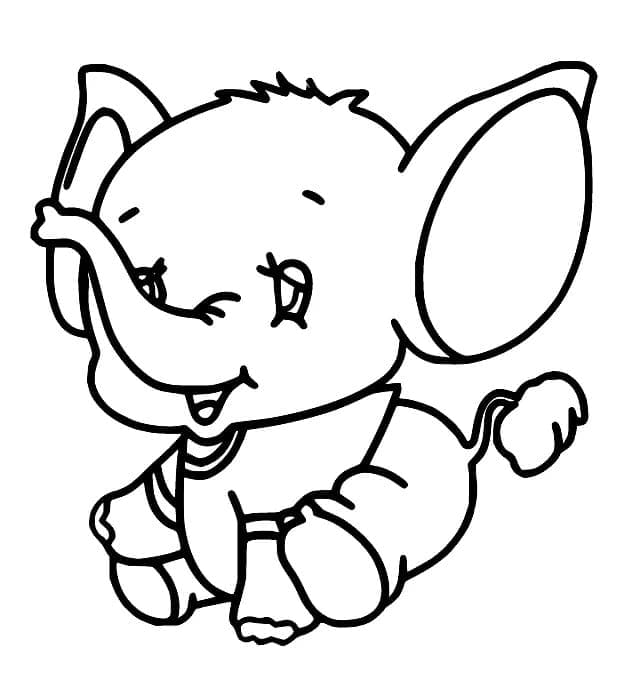 Desenho de um Bebê Elefante para Colorir e Pintar