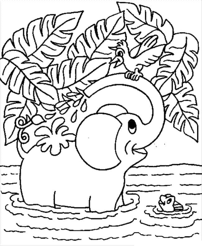 Desenho de um Elefante Alegre para Colorir e Pintar
