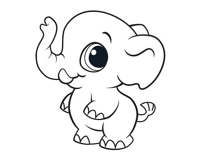 Desenho de um Elefante Muito Fofo para Colorir e Pintar