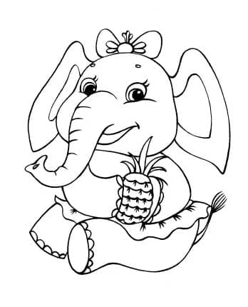 Desenho de um Pequeno Elefante para Colorir e Pintar