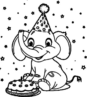 Desenho de Bebê Elefante Fazendo Aniversário para Colorir e Pintar