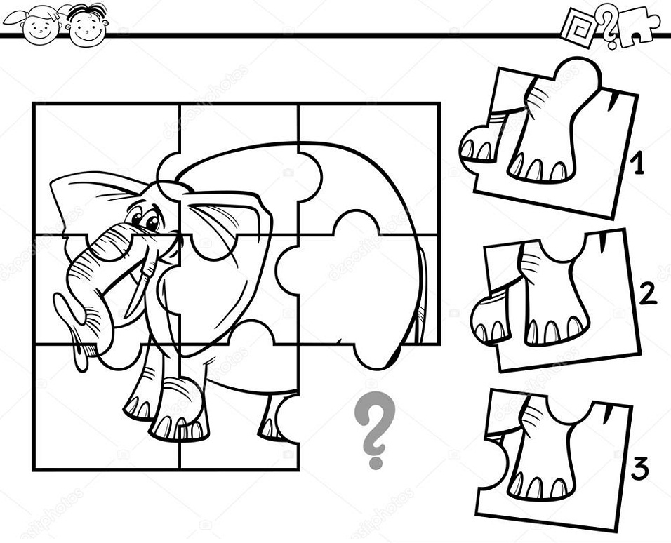 Desenho de Quebrá Cabeça de Elefante para Imprimir e Colorir e Pintar