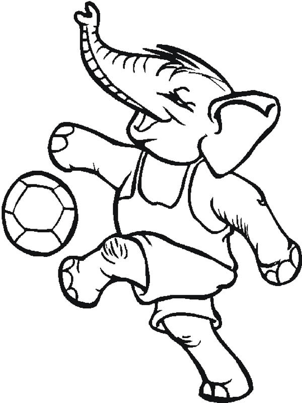 Desenho Pdf de Elefante Jogando Bola para Colorir e Pintar
