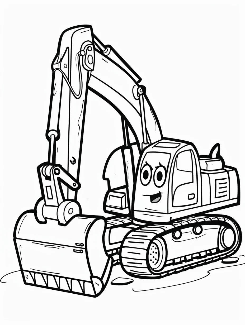 Desenho de Escavadeira Animada para Colorir e Pintar