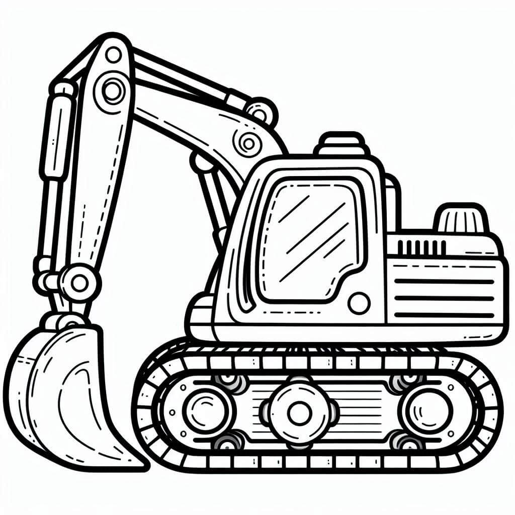 Desenho de Escavadeira Fofa para Colorir e Pintar