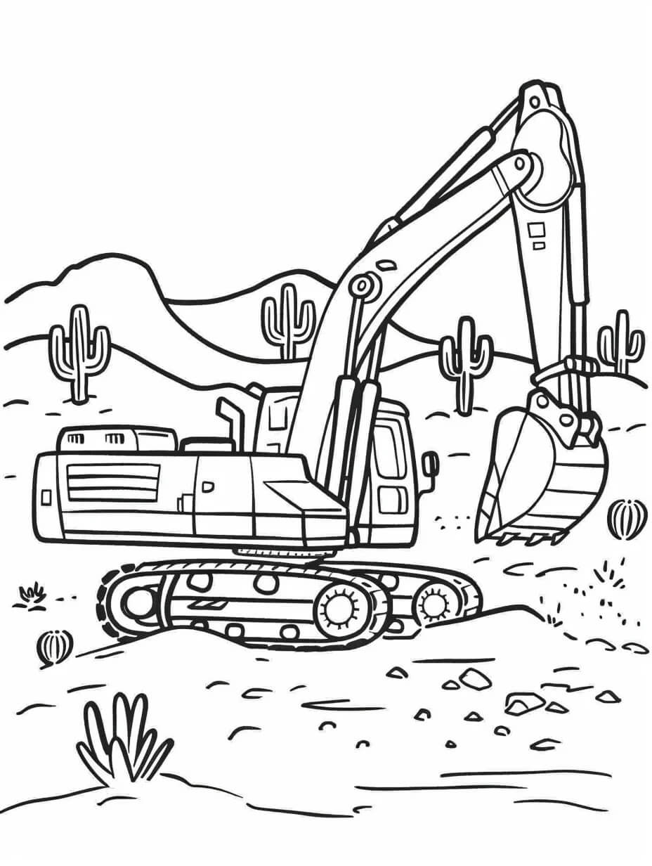 Desenho de Escavadeira Imprimivel Grátis para Crianças para Colorir e Pintar