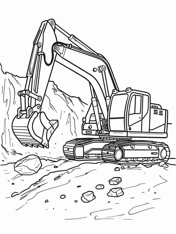 Desenho de Escavadeira Imprimivel Grátis para Colorir e Pintar