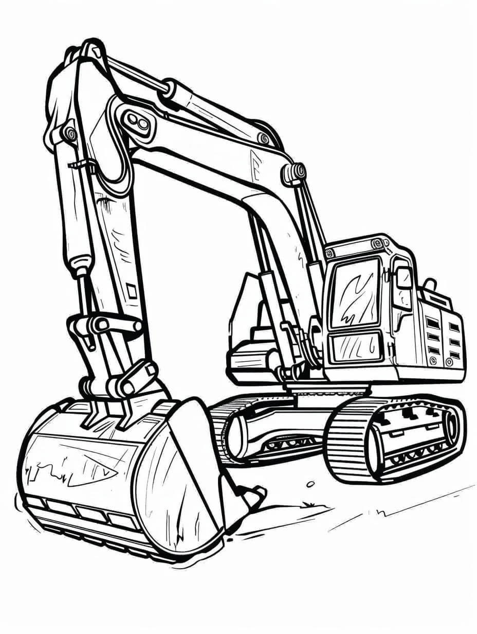 Desenho de Imprimivel Grátis Escavadeira para Crianças para Colorir e Pintar