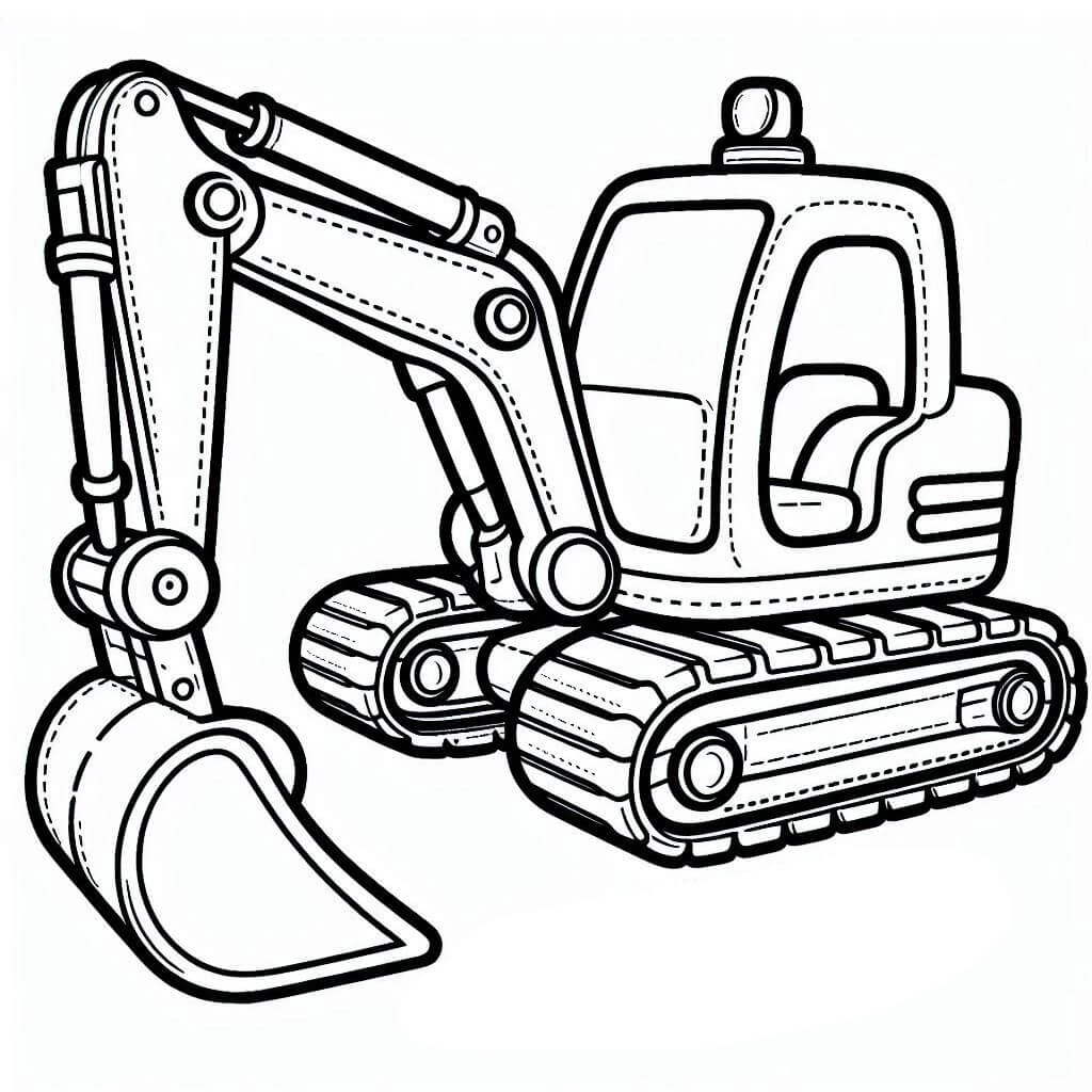 Desenho de uma Escavadeira Fofa para Colorir e Pintar