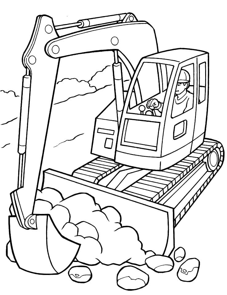 Desenho de Escavadeira Infantil para Imprimir e Pintar