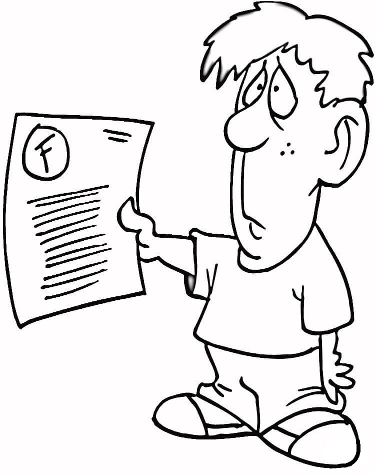 Desenho de Aluno na Escola Tirando Notá Ruim para Pintar Pdf Grátis