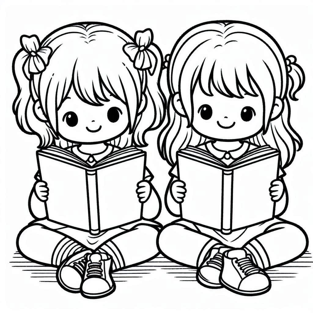 Desenho de Duas Meninas na Escola Grátis Pdf para Colorir e Pintar