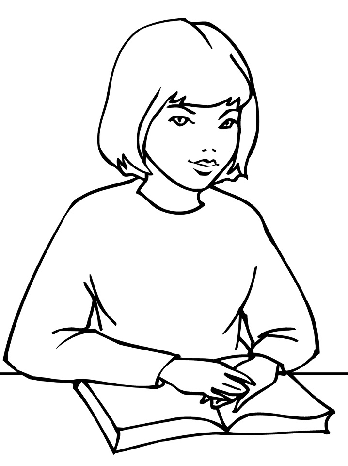 Desenho de Menina Estudando na Escola para Imprimir Pdf Grátis e Pintar