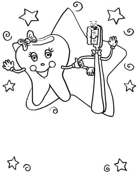 Desenho Dente e Escová para Colorir e Pintar