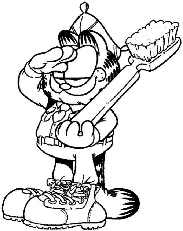 Desenho Garfield e Escová de Dentes para Colorir e Pintar