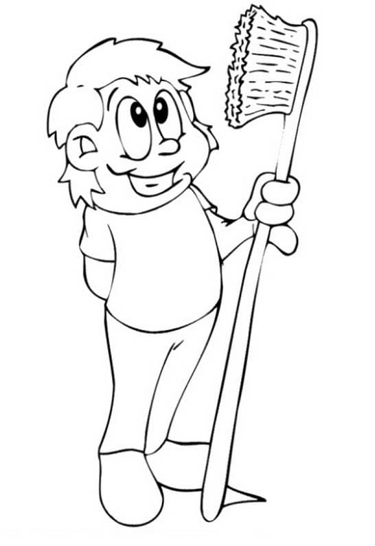 Desenho Menina e Escová de Dente para Colorir e Pintar