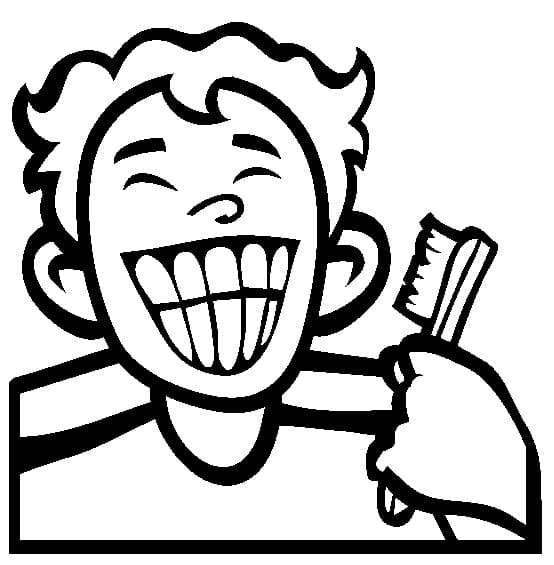 Desenho Menino com Escová de Dentes para Colorir e Pintar