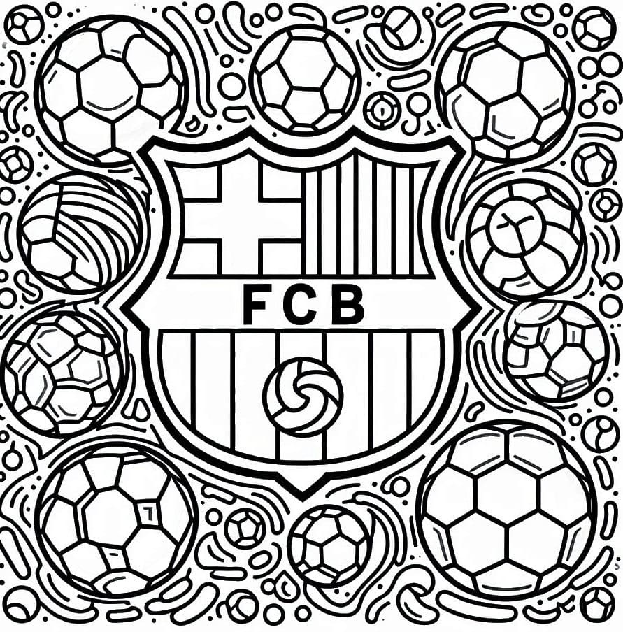Desenho de Escudo do Barcelona Imprimivel para Crianças para Colorir e Pintar