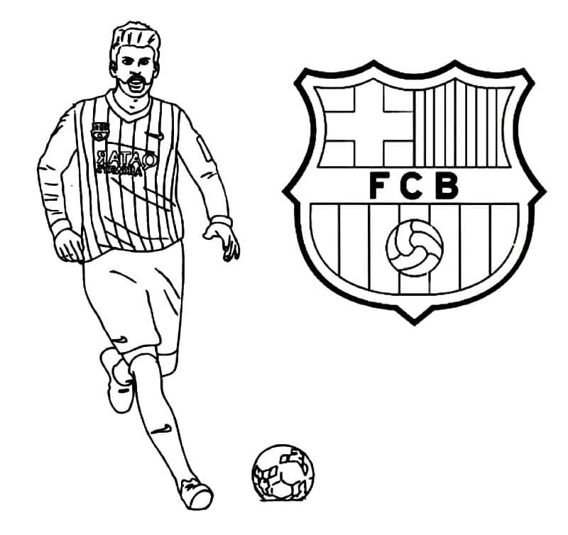 Desenho de Gerard Pique e Escudo do Barcelona para Colorir e Pintar