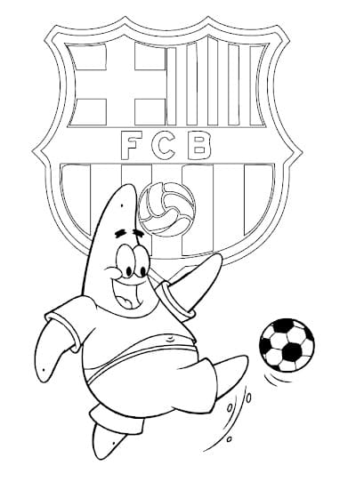 Desenho de Patrick Estrela e Escudo do Barcelona para Colorir e Pintar