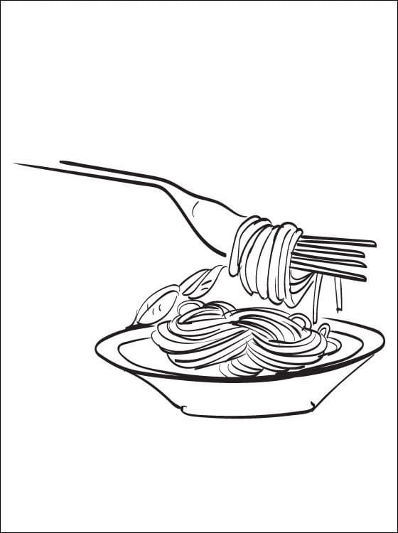 Desenho de Espaguete no Prato para Colorir e Pintar