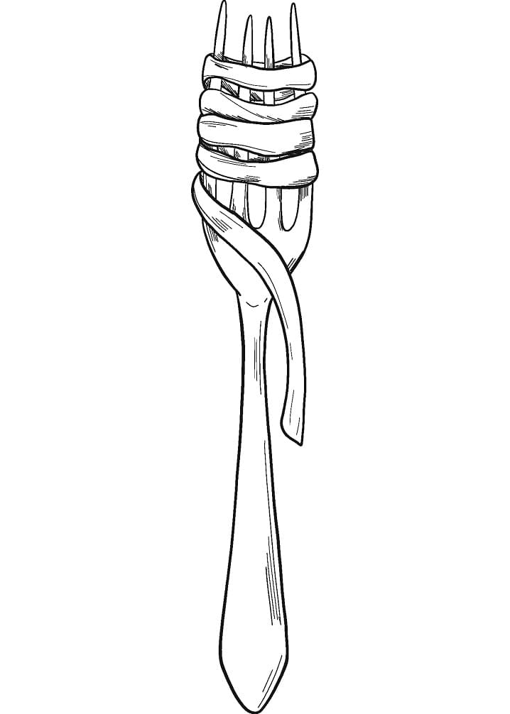 Desenho Garfo com Espaguete para Colorear e Pintar