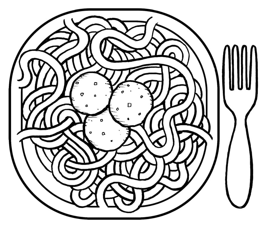Desenho Prato de Espaguete para Colorear e Pintar