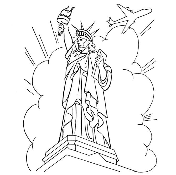 Desenho de Estátua da Liberdade no Céu para Imprimir e Pintar